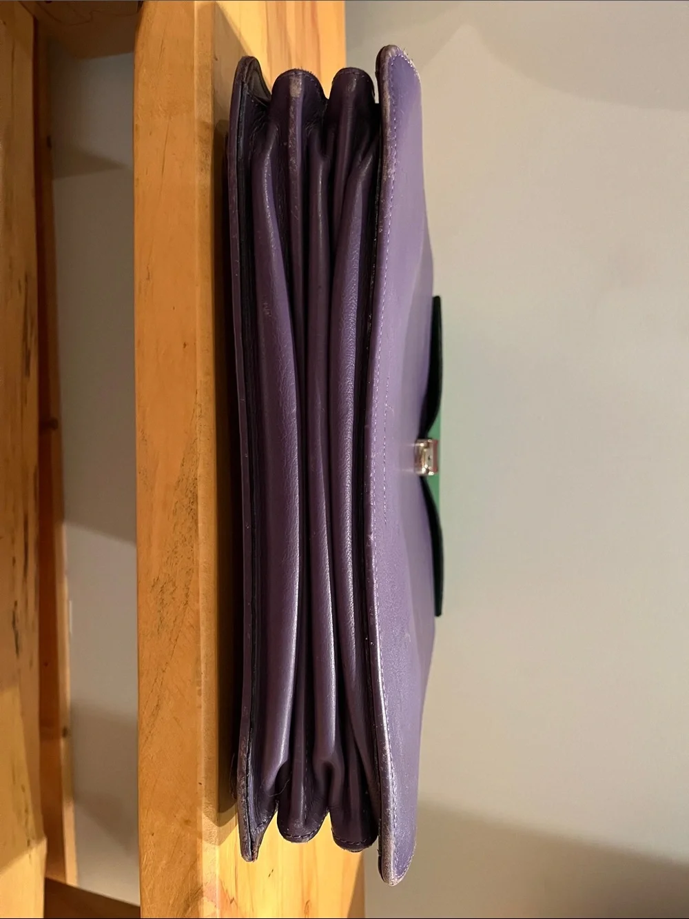 Hester Van Eeghen Purple and Green Accordion Design Handbag Purse Backpack